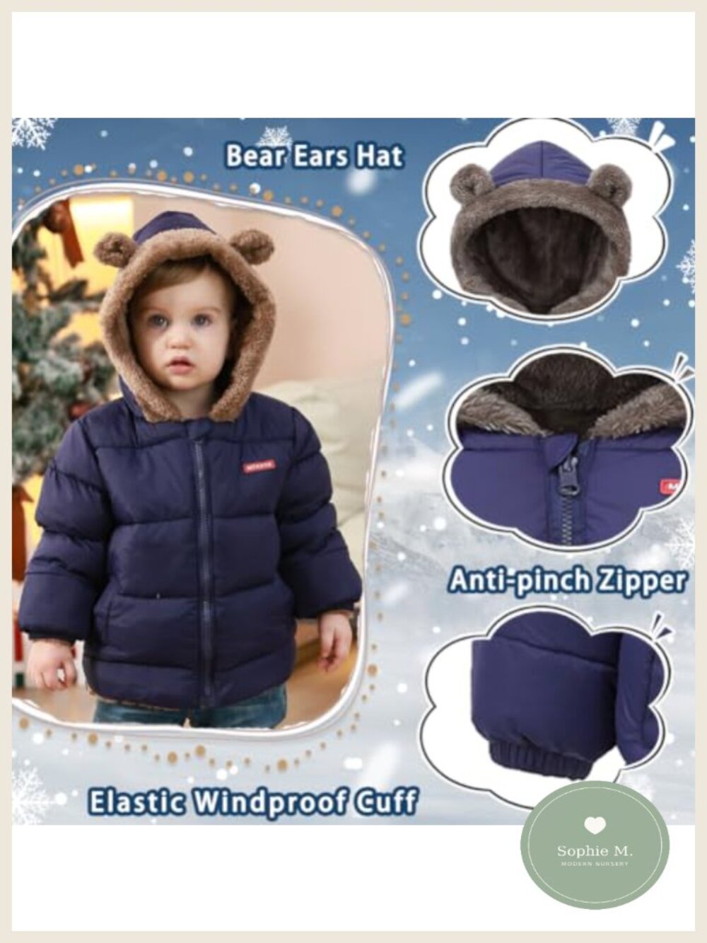 Baby Fleece Winter Coat Bear Ear Hooded Jacket Windproof Zip Up - Picture 2 of 6